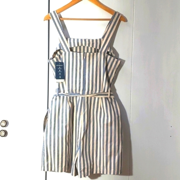 Impact- United by Blue Womens Romper Organic Cotton Blue Stripe Preppy Sz.M - Picture 2 of 3